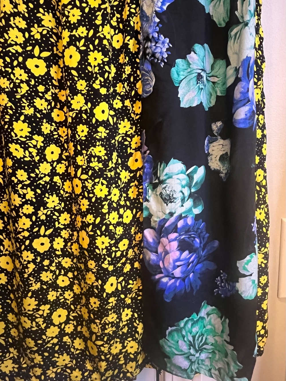 ASOS Patchwork Midi Skirt Size US 10 Mixed Floral Yellow Blue Split Indie Sleaze - Picture 4 of 9